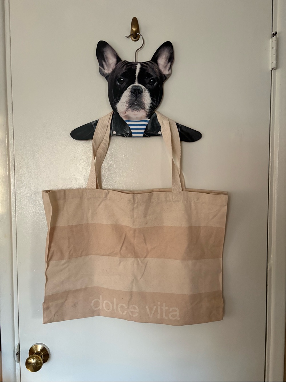 Dolce Vita Beige Stripe Canvas Tote Bag